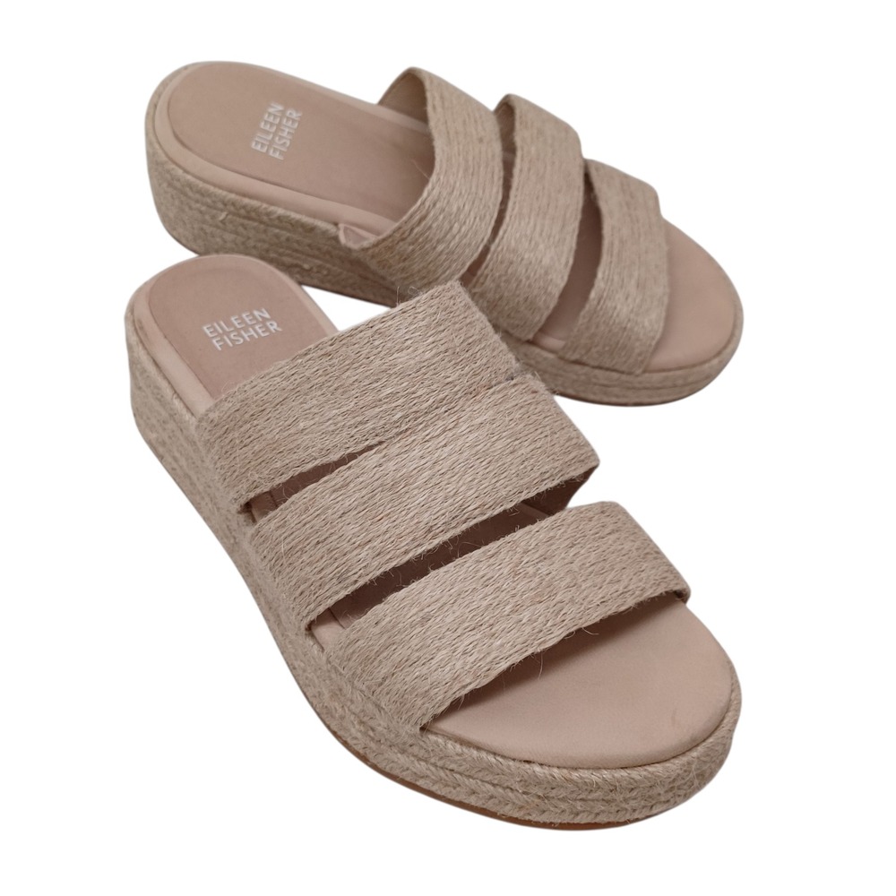Eileen Fisher Sandals Womens US 6.5 Jute Wedge Mayla Espadrille Neutral Slides